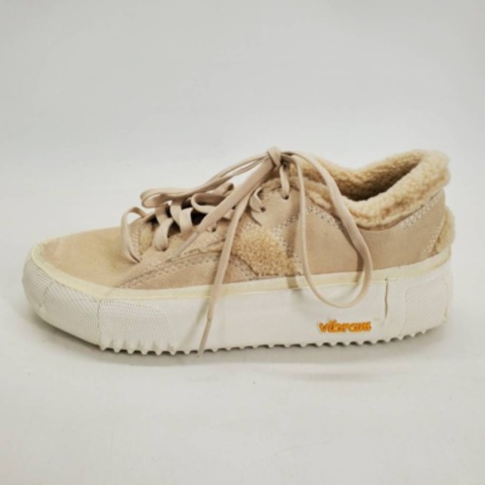 Brandblack Shoes Womens Bravo Faux Shearling Sneakers Shoes Low Top Beige 8.5
